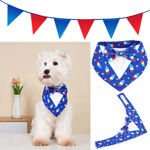 Patriotic Popsicle Dog Tuxedo Bandana Collar – 4th of July Bow Tie Pet Bib Scarf