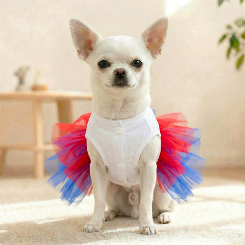 USA Patriotic Dog Dress – Red White Blue Sequin Bow Tutu Dress for Small Dogs
