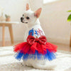 USA Patriotic Dog Dress – Red White Blue Sequin Bow Tutu Dress for Small Dogs
