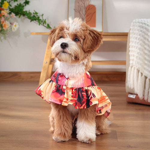 Hawaiian Dog Dress – Summer Palm Leaf Pet Sundress for Small Dogs Shirt Beach Vacation Outfit