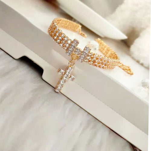 Gold-Tone Rhinestone Cross Pet Necklace