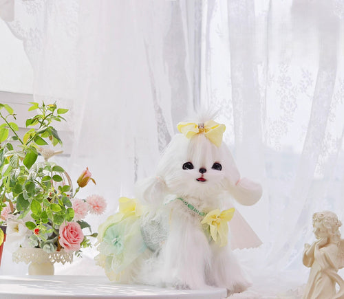 Handmade Cute Dog Dress Yellow Lace Bowknot Outfit