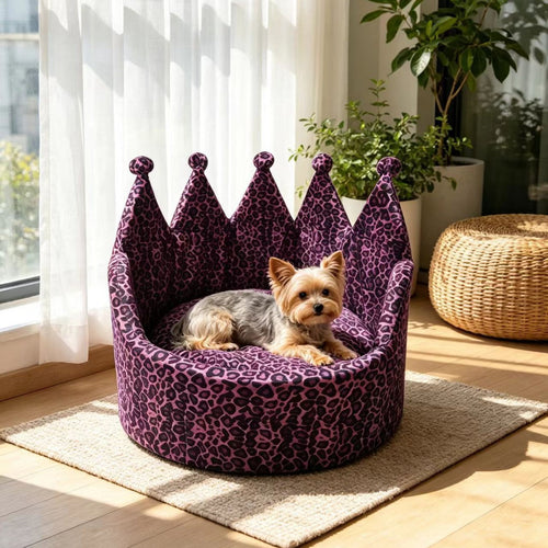 Purple Leopard Crown Pet Sofa Bed