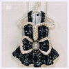 Luxury Black Tweed Rhinestone Dog Dress with Hat – Elegant French Couture Style