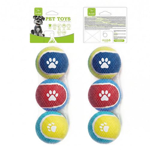 Dog Toy Paw Print Tennis Balls 3-Pack
