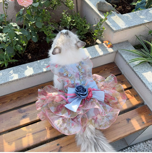 Pastel Floral Tulle Pet Dress with Detachable Gown