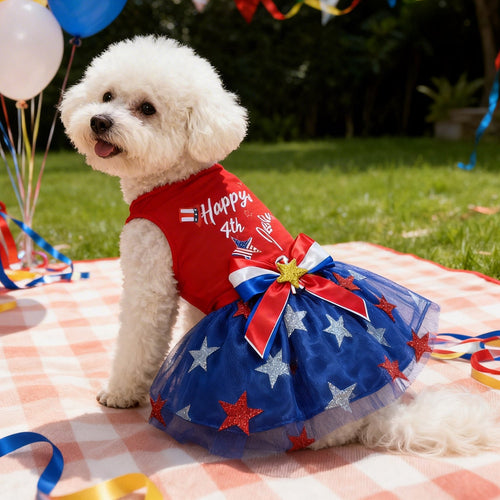 Patriotic 4th of July Dog Dress USA Star Tulle Puppy Princess Dress Independence Day Pet Outfit