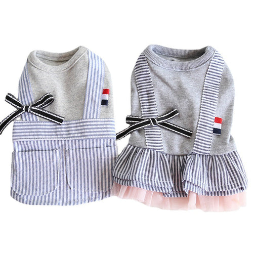 Gray Striped Pet Shirt or Dress Matching Couple Outfit