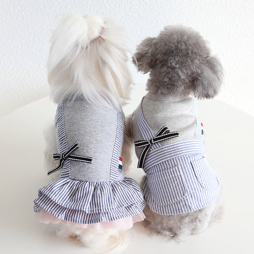 Gray Striped Pet Shirt or Dress Matching Couple Outfit