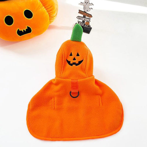Dog Pumpkin Hooded Cape with Fleece & Snap Buttons