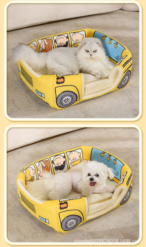 Cartoon Bus 2-in-1 Pet House Bed