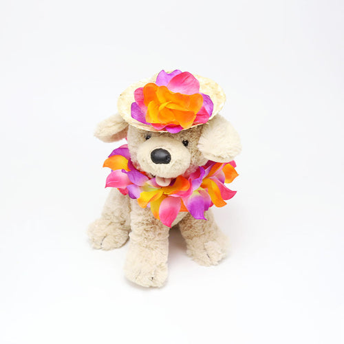 Pet Straw Hat and Flower Lei Set Beach Hawaii Style
