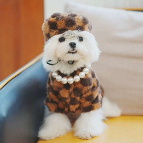 Pet Checkered Plush Outfit with Hat