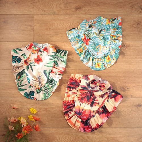 Hawaiian Dog Dress – Summer Palm Leaf Pet Sundress for Small Dogs Shirt Beach Vacation Outfit