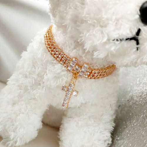 Gold-Tone Rhinestone Cross Pet Necklace