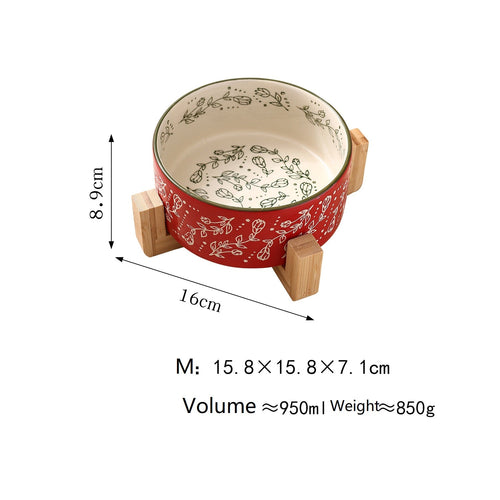 Pet Ceramic Bowl With Stand Garden Pattern