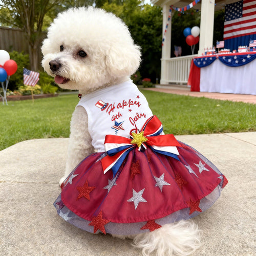 Patriotic 4th of July Dog Dress USA Star Tulle Puppy Princess Dress Independence Day Pet Outfit
