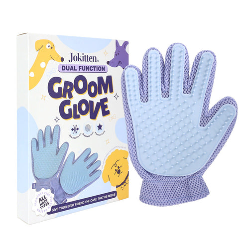 Blue Dual-Sided Pet Grooming Glove for Dogs and Cats