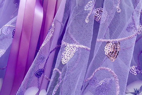 Luxury Purple Princess Dog Dress Floral Lace Tulle Wedding Gown for Small Dogs