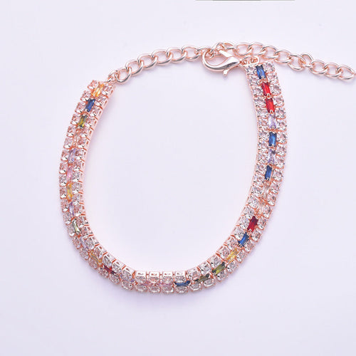 Rose-Gold-Tone Multicolor Rhinestone Pet Necklace