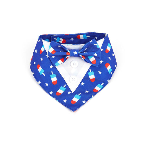 Patriotic Popsicle Dog Tuxedo Bandana Collar – 4th of July Bow Tie Pet Bib Scarf