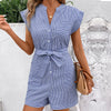 Hot Summer Leisure Commute Jumpsuit Pinstripe Short Sleeve One-piece Shorts