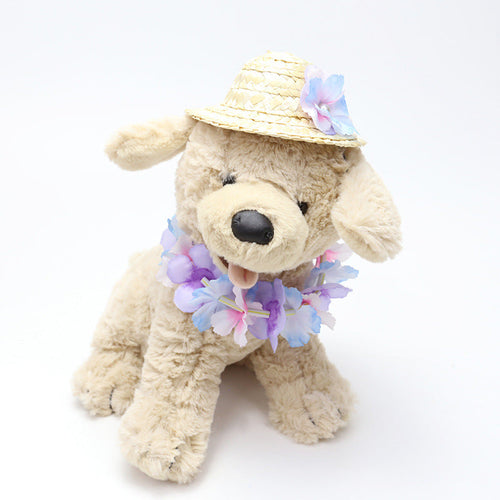 Pet Straw Hat and Flower Lei Set Beach Hawaii Style