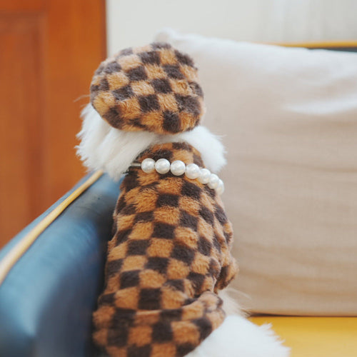 Pet Checkered Plush Outfit with Hat