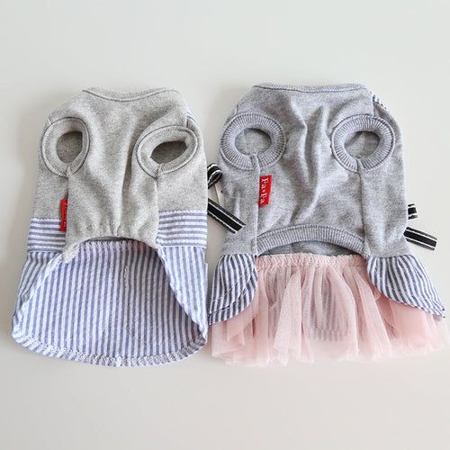 Gray Striped Pet Shirt or Dress Matching Couple Outfit