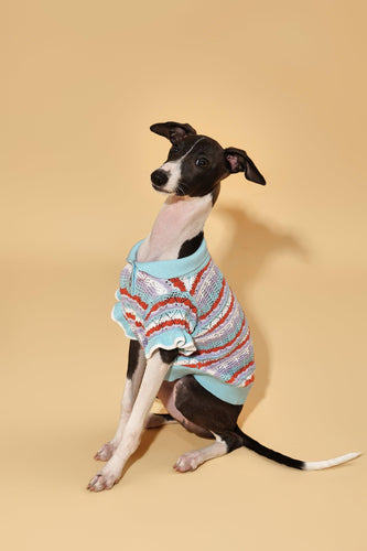 Pet & Me Spring Summer Ocean Blue Ruffle Crochet Short Sleeve Polo Shirt