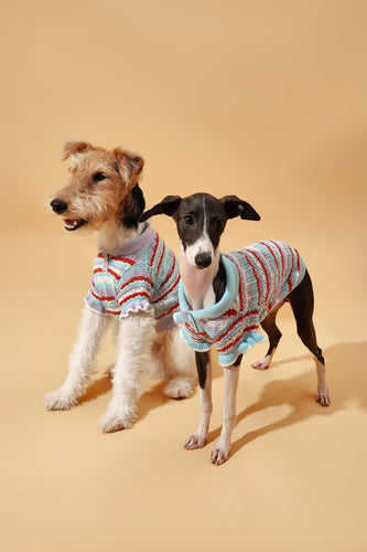 Pet & Me Spring Summer Ocean Blue Ruffle Crochet Short Sleeve Polo Shirt