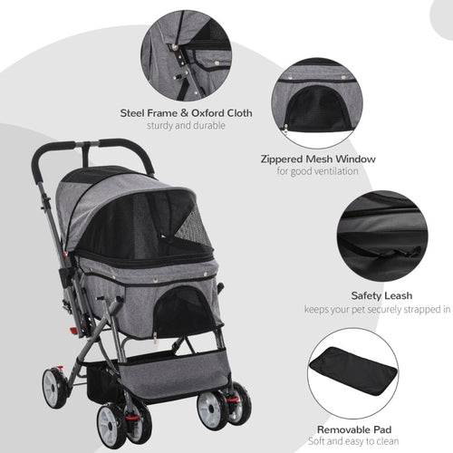 Pet Foldable Travel Carriage Stroller with Reversible Handle