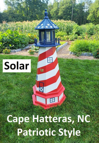Amish  Handmade Patriotic Solar Lighthouse - Landmark Replica - Garden Decor