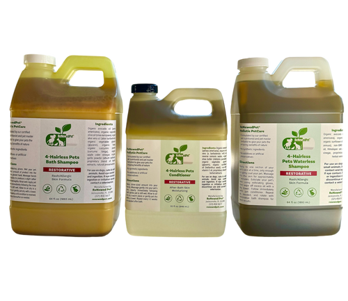 4-HAIRLESS PETS RESTORATIVE SHAMPOO, WATERLESS & CONDITIONER