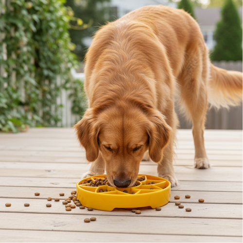 Sunflower Softie eTray Slow Feeder Dog Bowl | Soft Shallow Lick Mat | Yellow & Purple | USA Made