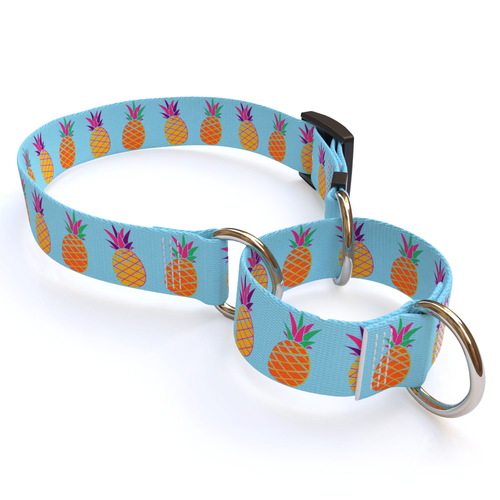 Pineapple Party Blue Dog Collar