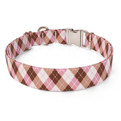 Pink and Brown Argyle Dog Collar