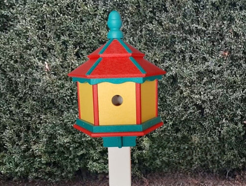 Bird House Poly Amish Made Gazebo Birdhouse 3 Holes with 3 Nesting Compartments - Post Not Included