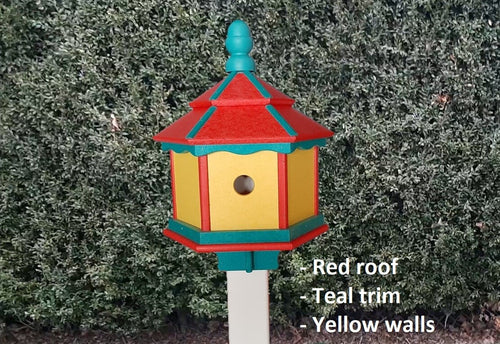 Amish Poly Gazebo Birdhouse with 3 Nesting Holes – Durable Outdoor Bird House (Post Not Included)
