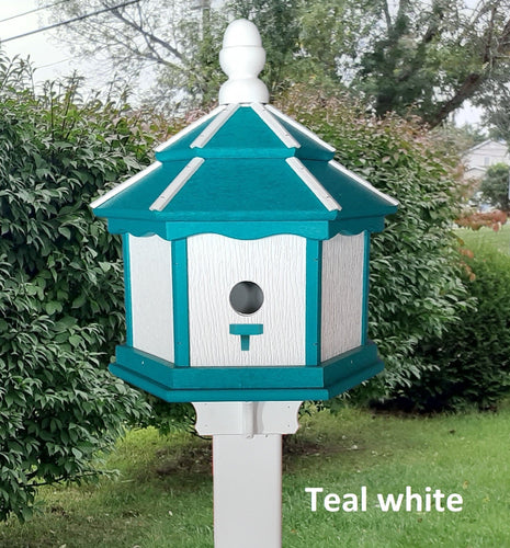 Amish Poly Gazebo Birdhouse with 3 Nesting Holes – Durable Outdoor Bird House (Post Not Included)