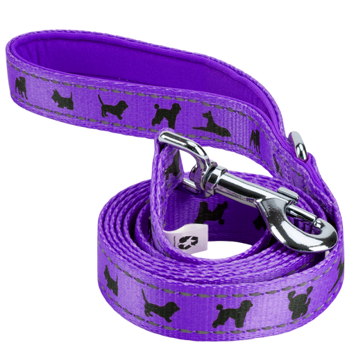 EcoBark Purple Dog Leash- Padded Comfort Grip Leash Dog Pattern - 4ft, 5ft, and 6ft  for XS, Small, and Medium Dogs