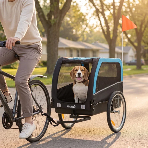 Dog Bike Trailer, Pet Cart Bicycle Carrier with 20 Air Tires, Quick-Release Wheels, Reflectors, Flag