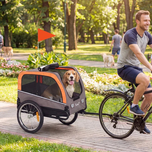 Dog Bike Trailer, Pet Cart Bicycle Carrier with 20 Air Tires, Quick-Release Wheels, Reflectors, Flag