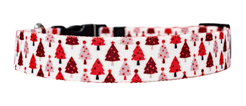 Red Christmas Trees Dog Collar