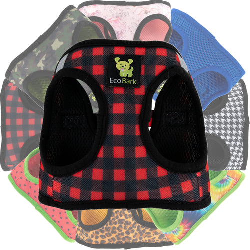 EcoBark Step In Dog Harness - XXXS to Small Breeds- Reflective Soft Mesh Harness for Teacup, Small Dogs and Puppies / Buffalo Plaid