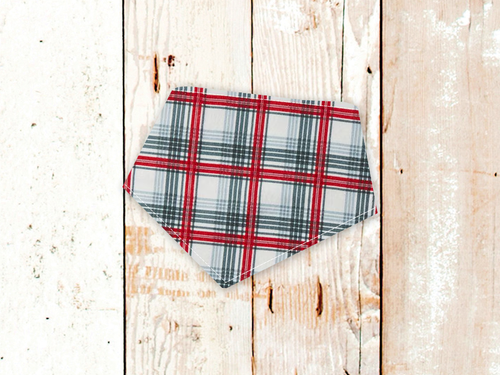 Red White and Grey Tartan Plaid FLANNEL Dog Bandana