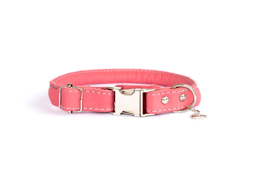 Rolled Style Pink Leather Quick-Release Dog Collar