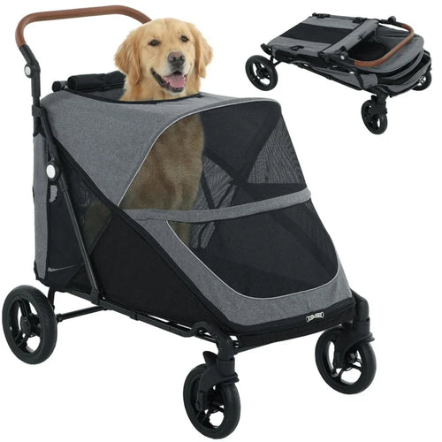 Dog Stroller for Large Dogs Up to 66 LBS with All-Terrain Spring Suspension, 8-Position Adjustable Handle