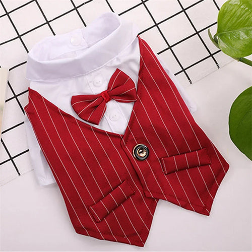 Dog Shirt Stylish Suit Pet Small Dog Clothes Bow Tie Wedding Shirt Costume Formal Tuxedo With Bow Tie Puppy Cat Bulldog Clothing