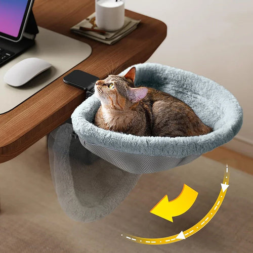 Cat Desk Bed One-Click Folding Sunken Design Space-Saving Semi-Circular Cat Desk Hammock Perch For Home Office Indoor Cats